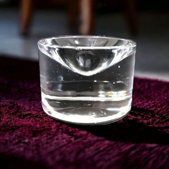 Heavy Clear Glass Crystal Paperweight Concave Hand Blown Handmade Round Vintage. - Picture 10 of 16